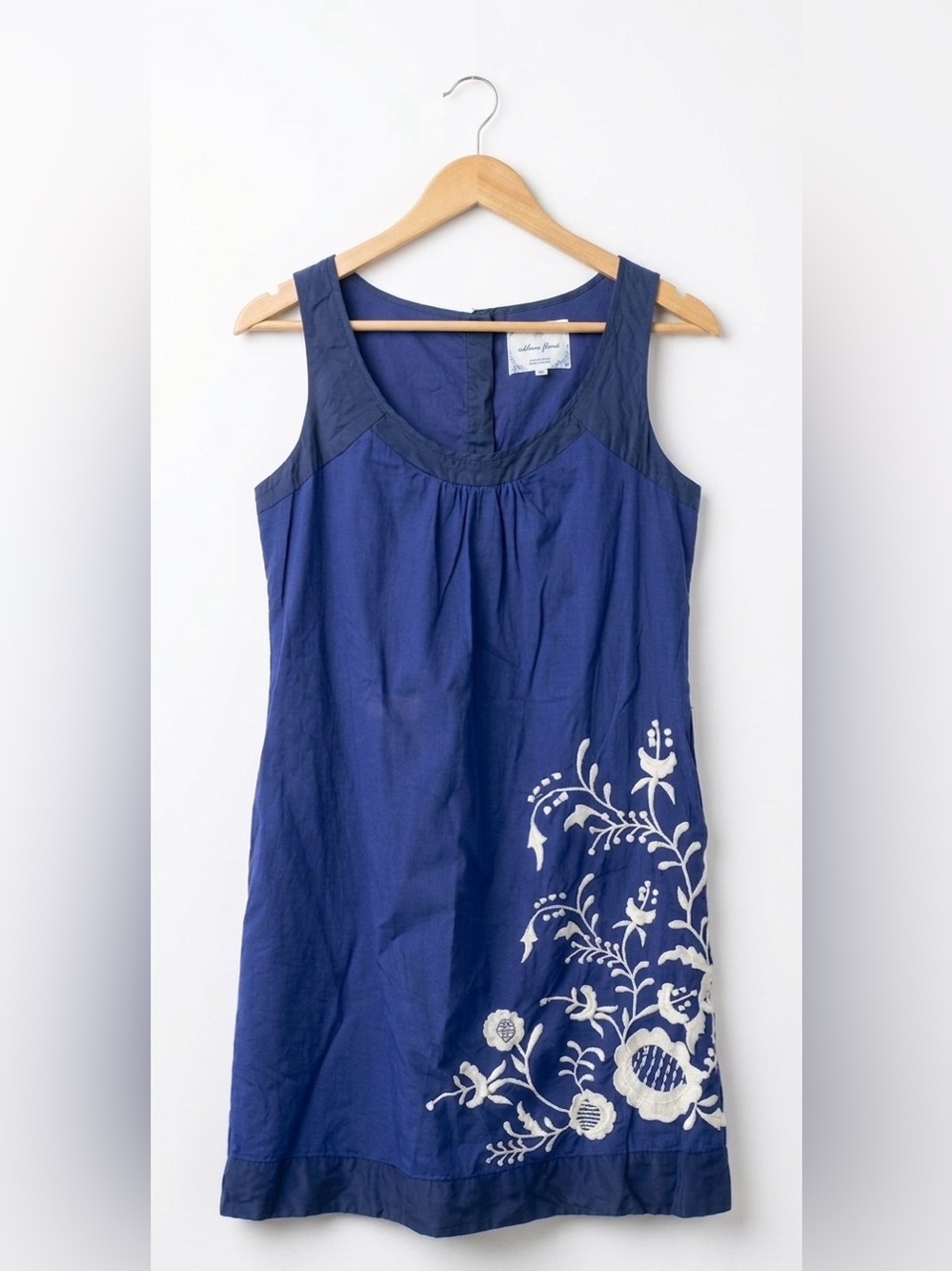 Anthropologie Floreat Blue Floral Embroidered Shift Dress Boho Cottagecore 0